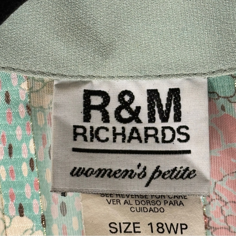 Vintage R&M Richards Green Sheer Striped Floral Jacket Dressy Office Top‎ 18WP - Picture 8 of 11